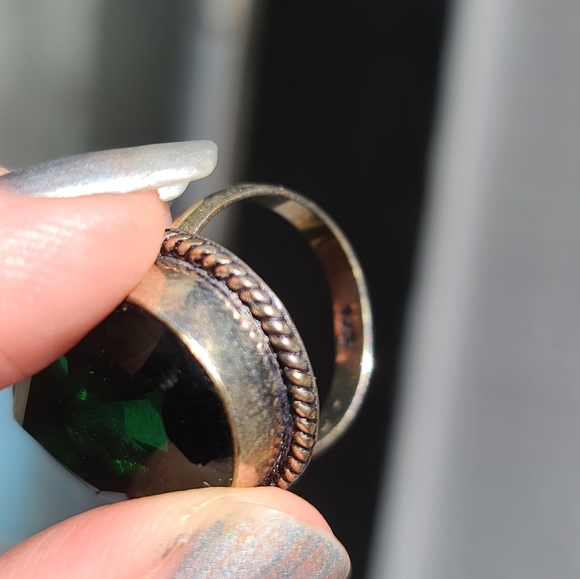 Tourmaline large green pear cut sterling ring sz6 - Picture 4 of 7